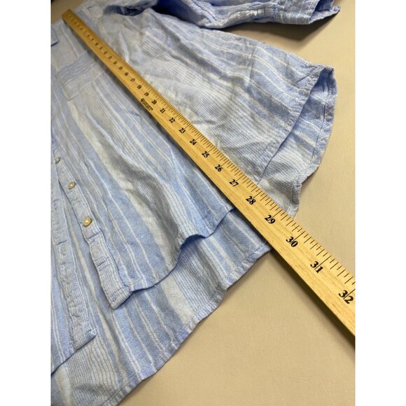Tahari Linen Blend Blue Striped Button Up Long Sleeve Top Women Large lagenlook - Picture 6 of 14